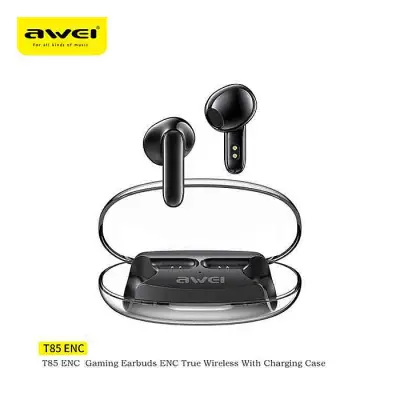 Awei T85 ENC Gaming Bluetooth Earbuds with Transparent Charging Case Long Life Battery